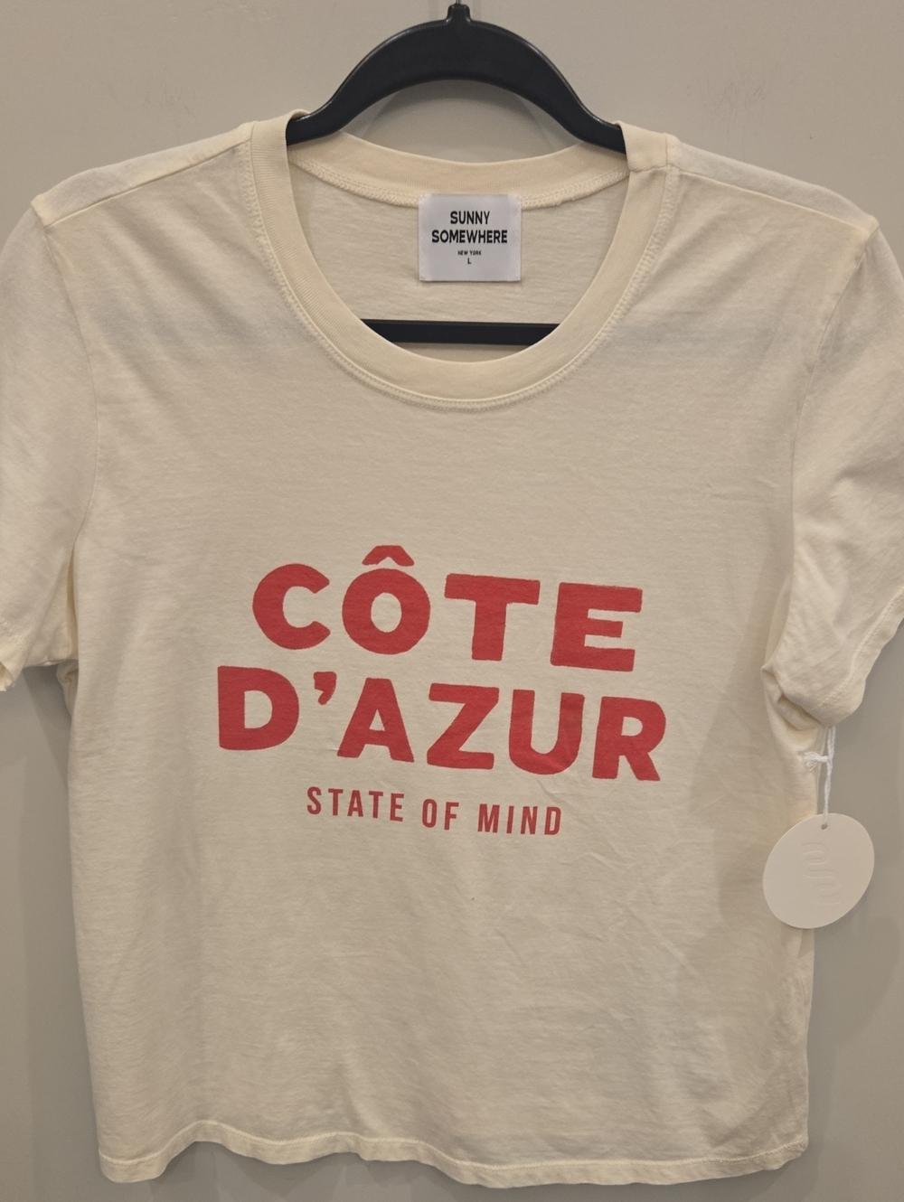 NWT Sunny Somewhere Women's "Côte d'Azur" Cream Graphic Tee. Large. Made In USA.